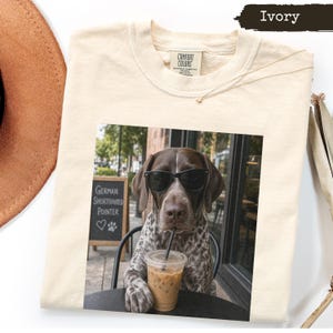 Kortharige Duitse aanwijzer, SAP hond moeder cadeau, grappig koffieliefhebber T-shirt, schattig huisdier eigenaar zomershirt, ijskoffie hondenliefhebber cadeau, uniek