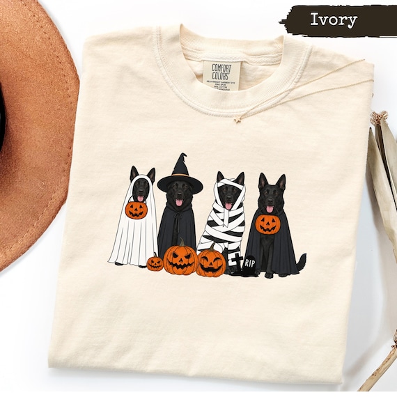 Comfort Colors® Halloween Dog Costume Shirt, Spooky German Shepherd Tee, Funny Witch Mummy Ghost Vampire Dog Lover Gift, Pet Mom Fall