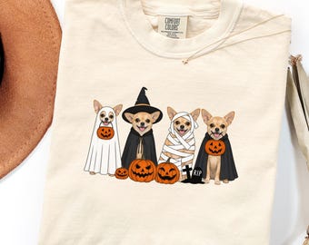 Comfort Colors® Leuk Halloween Chihuahuas T-shirt, Spooky Dog Squad, Grappig cadeau voor dierenliefhebbers, T-shirt voor een herfstkostuumfeest