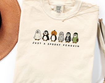 Een griezelig pinguïnshirt, Halloween pinguïn T-shirt, schattig shirt voor het griezelige seizoen, cadeau voor haar als Halloweenliefhebber, grappig Trick or Treat-shirt.