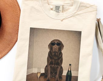 Maglietta con occhiali da sole e Labrador color cioccolato, maglietta divertente per feste con cani, regalo con Labrador color champagne, amante dei cani, celebrazione, mamma e papà di cani, proprietario di animali domestici, compleanno
