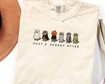 Spooky Otter Halloween T-shirt, grappig herfstshirt met dierenprint, leuk herfstkostuumshirt voor dames, heren en kinderen