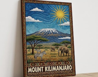 Mount Kilimanjaro Tanzania Travel Canvas - Mosaic Landscape Portrait Wall Art, 12x18 16x24 20x30 24x36 32X48 prints