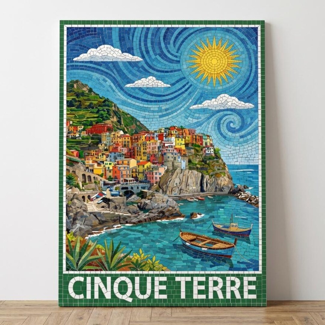 Cinque Terre Italy Travel Canvas - Mosaic Landscape Portrait Wall Art ...