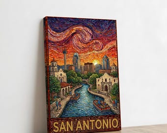 San Antonio Texas Travel Canvas - Mosaic City Portrait Wall Art, 12x18 16x24 20x30 24x36 32X48 prints