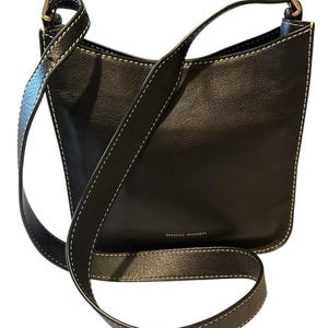 Rebecca Minkoff Megan Black Leather Saddle Crossbody Bag White Stitch Gold Tone image 3