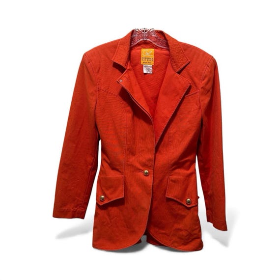 Christian Lacroix, Rare Vintage 90s Christian Lacroix Orange Cotton Canvas Tweed Blazer Made In Italy Size 8 US