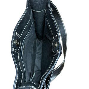 Rebecca Minkoff Megan Black Leather Saddle Crossbody Bag White Stitch Gold Tone image 7