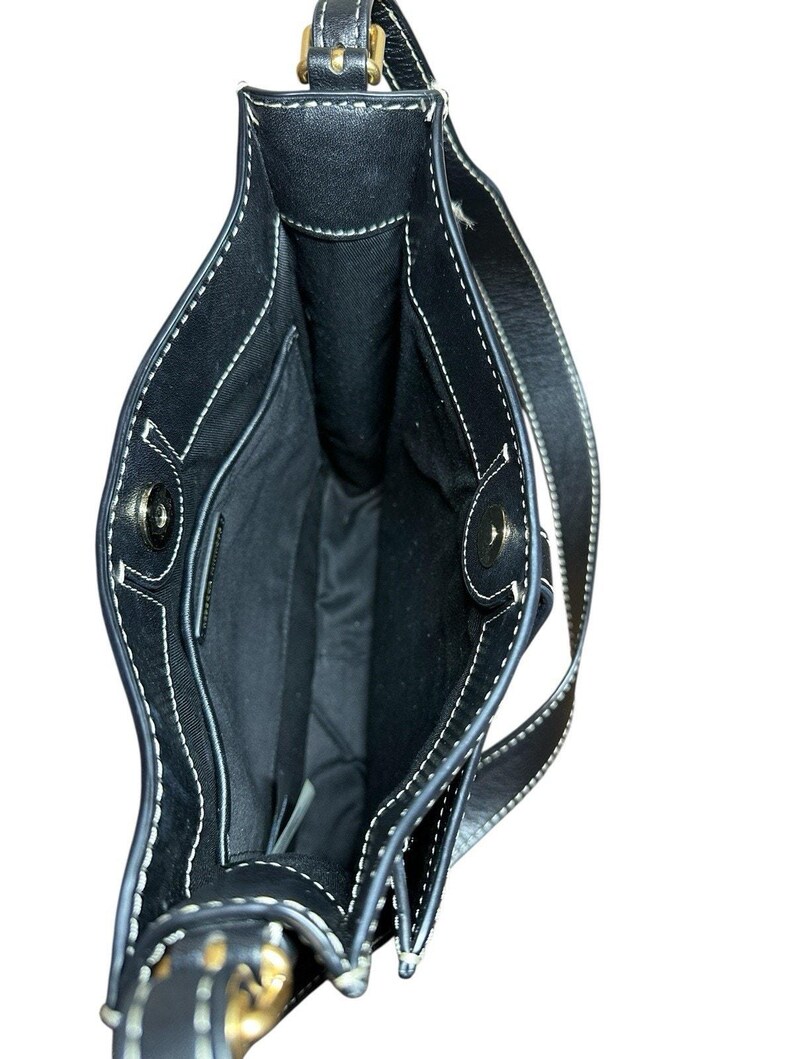 Rebecca Minkoff Megan Black Leather Saddle Crossbody Bag White Stitch Gold Tone image 7
