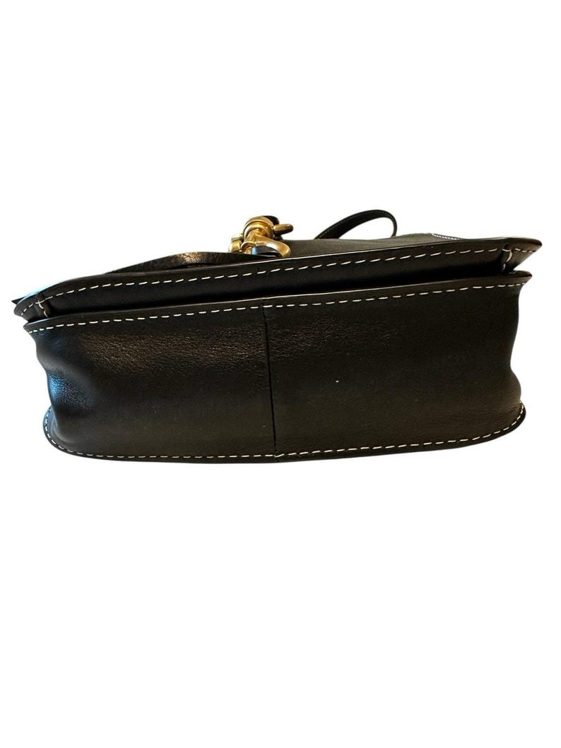 Rebecca Minkoff Megan Black Leather Saddle Crossbody Bag White Stitch Gold Tone image 8