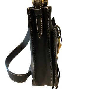 Rebecca Minkoff Megan Black Leather Saddle Crossbody Bag White Stitch Gold Tone image 6