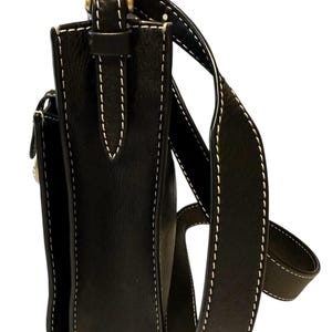 Rebecca Minkoff Megan Black Leather Saddle Crossbody Bag White Stitch Gold Tone image 5