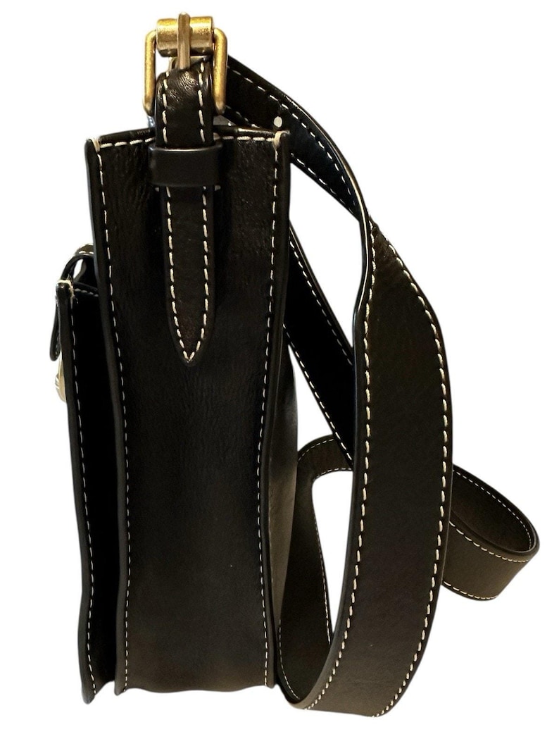 Rebecca Minkoff Megan Black Leather Saddle Crossbody Bag White Stitch Gold Tone image 5