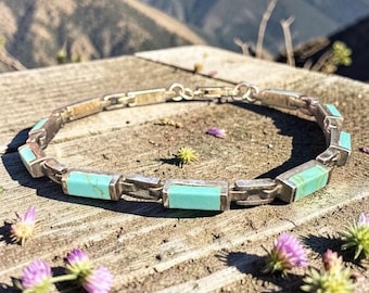 VTG Southwest Sterling Silver Turquoise Tennis Bracelet 7.75”