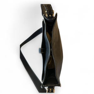 Rebecca Minkoff Megan Black Leather Saddle Crossbody Bag White Stitch Gold Tone image 4