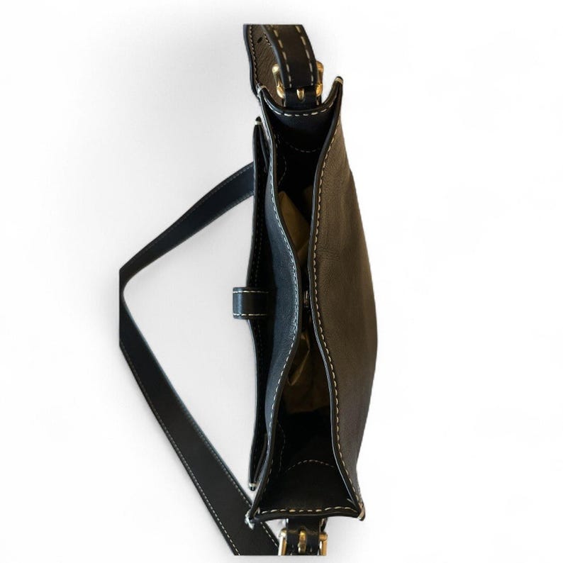 Rebecca Minkoff Megan Black Leather Saddle Crossbody Bag White Stitch Gold Tone image 4