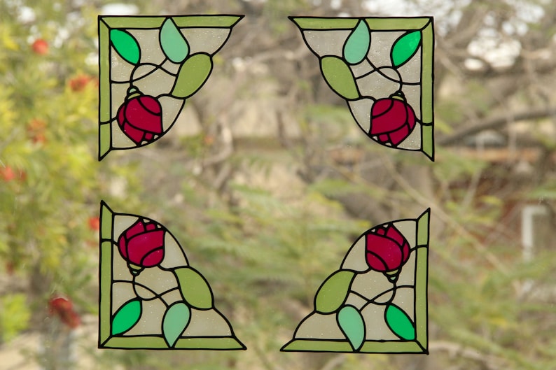 Rose Corners window decal stained glass clings window Etsy
