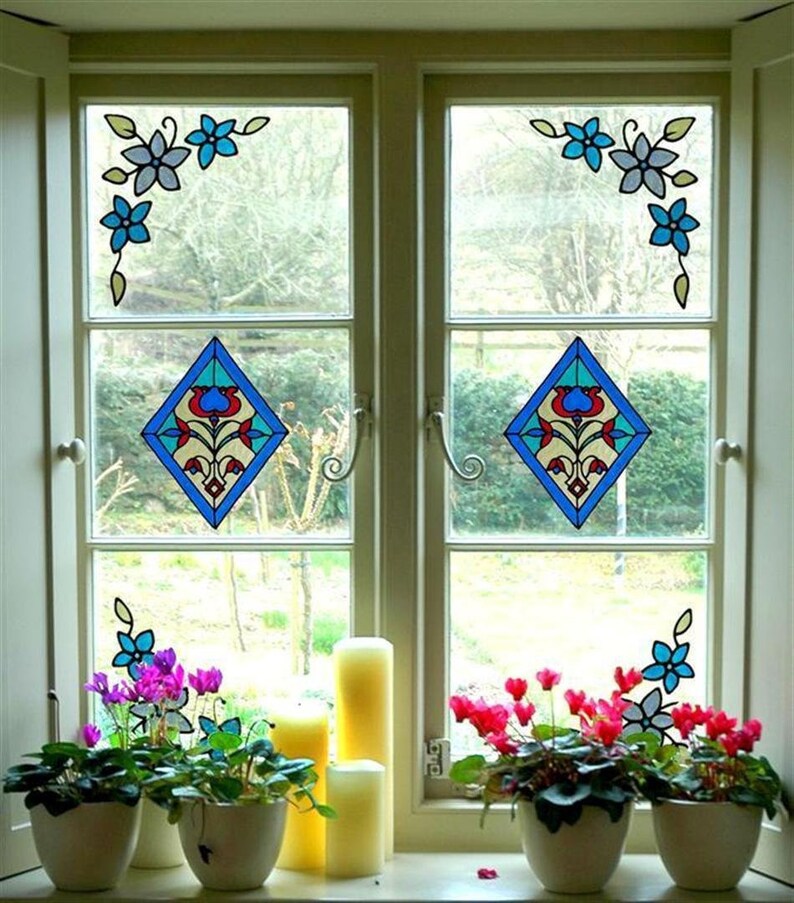 Stained Glass Cling Window Stickers Set 2 Diamonds and 4 Etsy