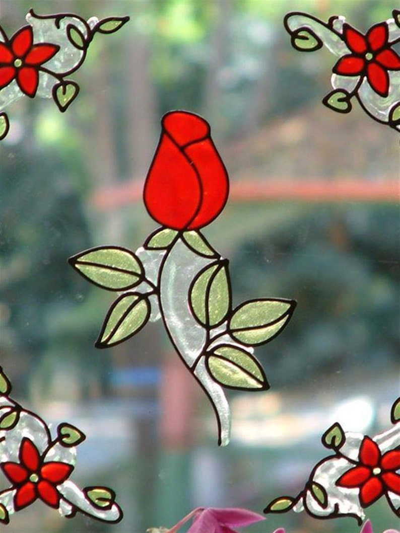 ROSE Stained Glass Suncatcher Handmade Window sticker Etsy