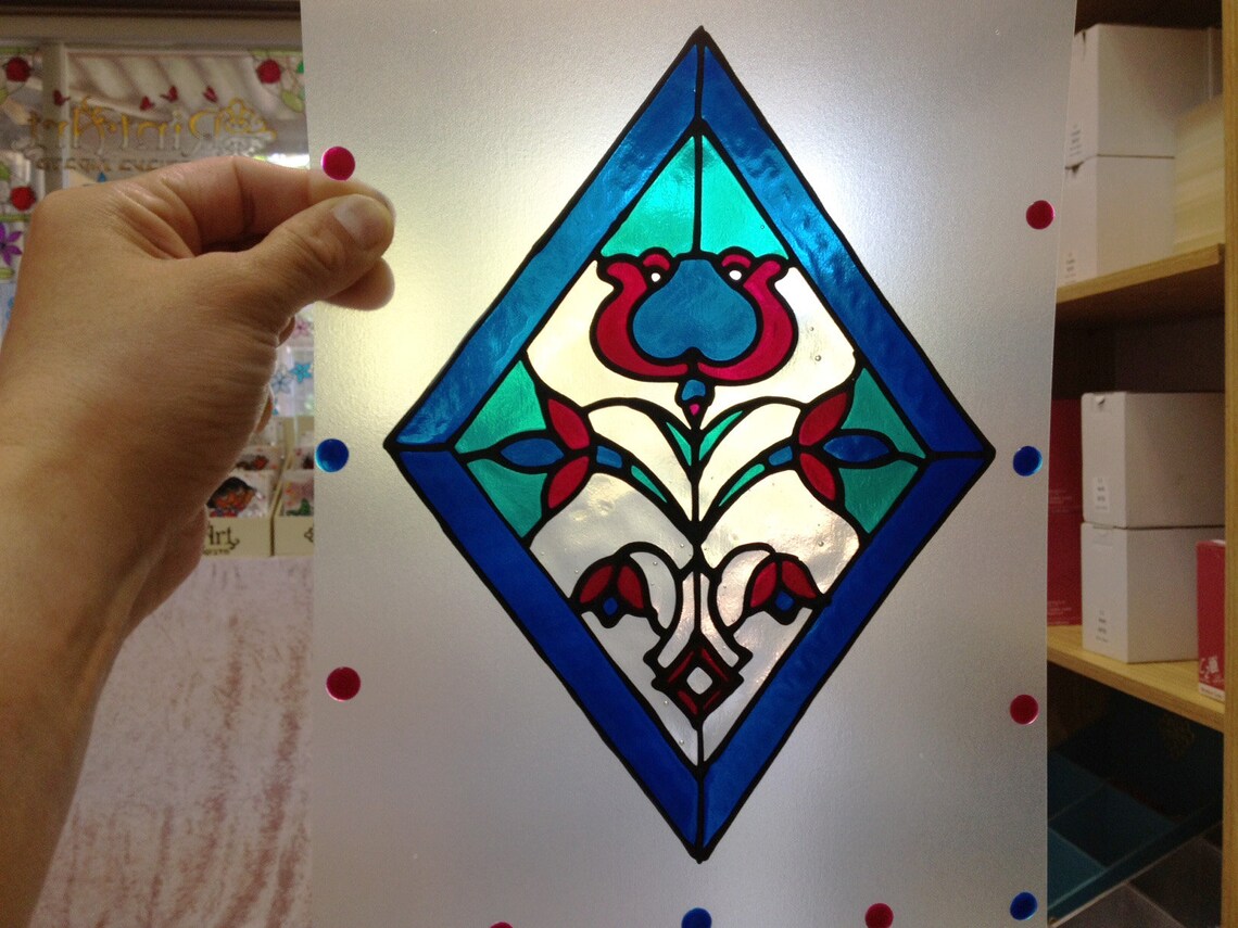 Stained glass cling Window stickers set 2 diamonds and 4 Etsy