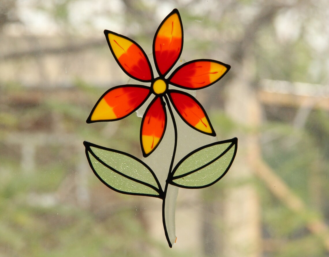 Flower Stained Glass Window Decoration Handmade Sticker / Etsy