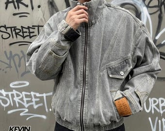 Flip Denim Jacket | Washed Zip Up Outerwear | Daily Wear | Vintage Streetwear Style