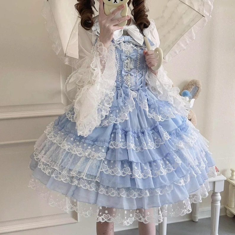Bow Lolita Dress | Tiered Lace Ruffle Gown | Kawaii Style | Harajuku ...