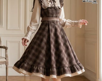 Plaid Lolita Dress | Slim Fit Waist Cinching | Casual Wear | Vintage Partywear Style