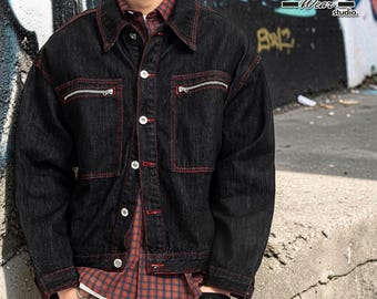 Washed Denim Jacket | Loose Fit Top | Button Front Style | Retro Streetwear