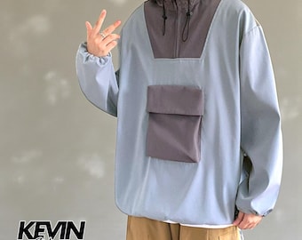 Hooded Pullover Jacket | Loose Fit Streetwear Windbreaker | Y2K Casual Utility Outerwear