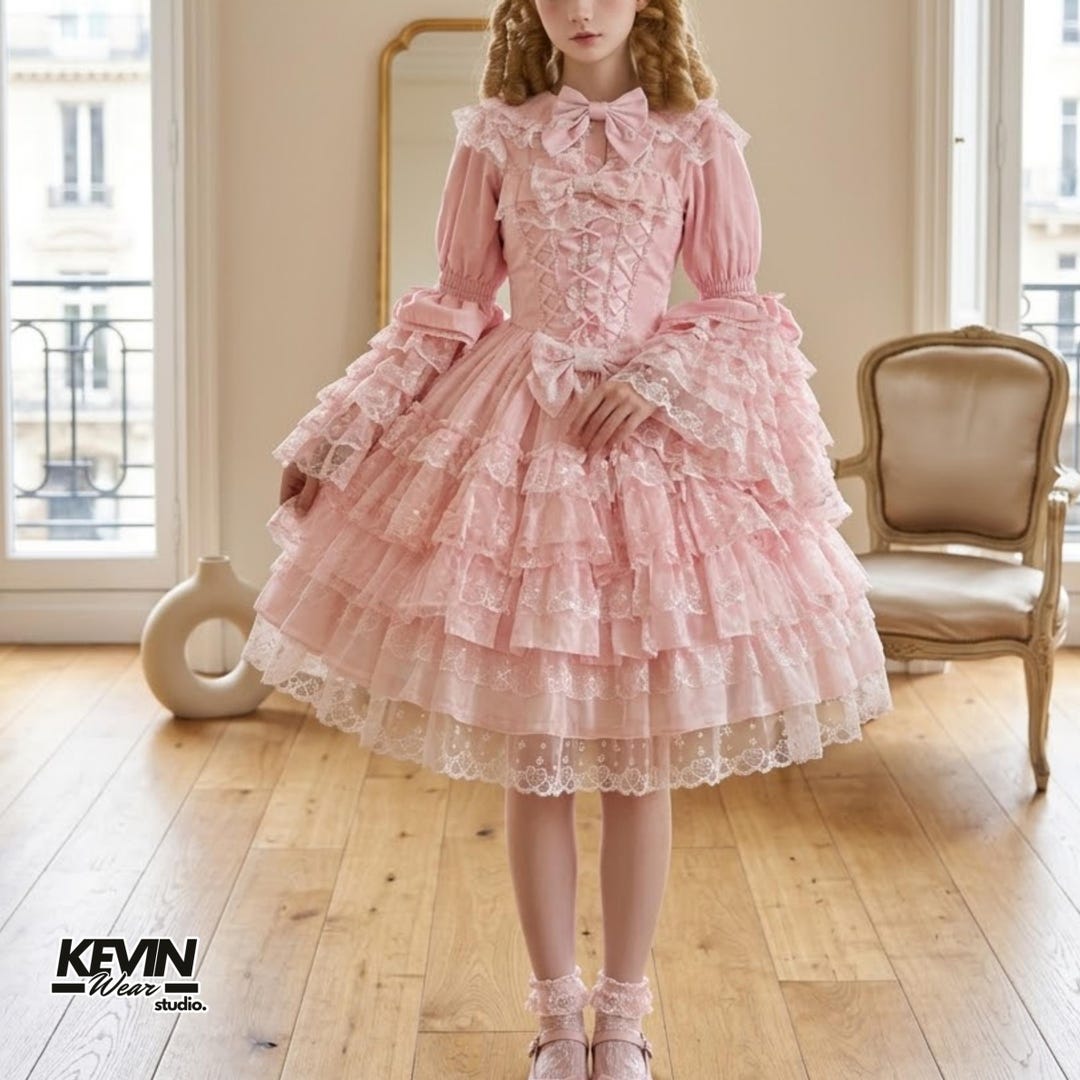 Bow Lolita Dress | Tiered Lace Ruffle Gown | Kawaii Style | Harajuku ...