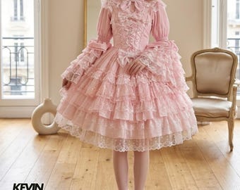 Bow Lolita Dress | Tiered Lace Ruffle Gown | Kawaii Style | Harajuku Partywear Outfit