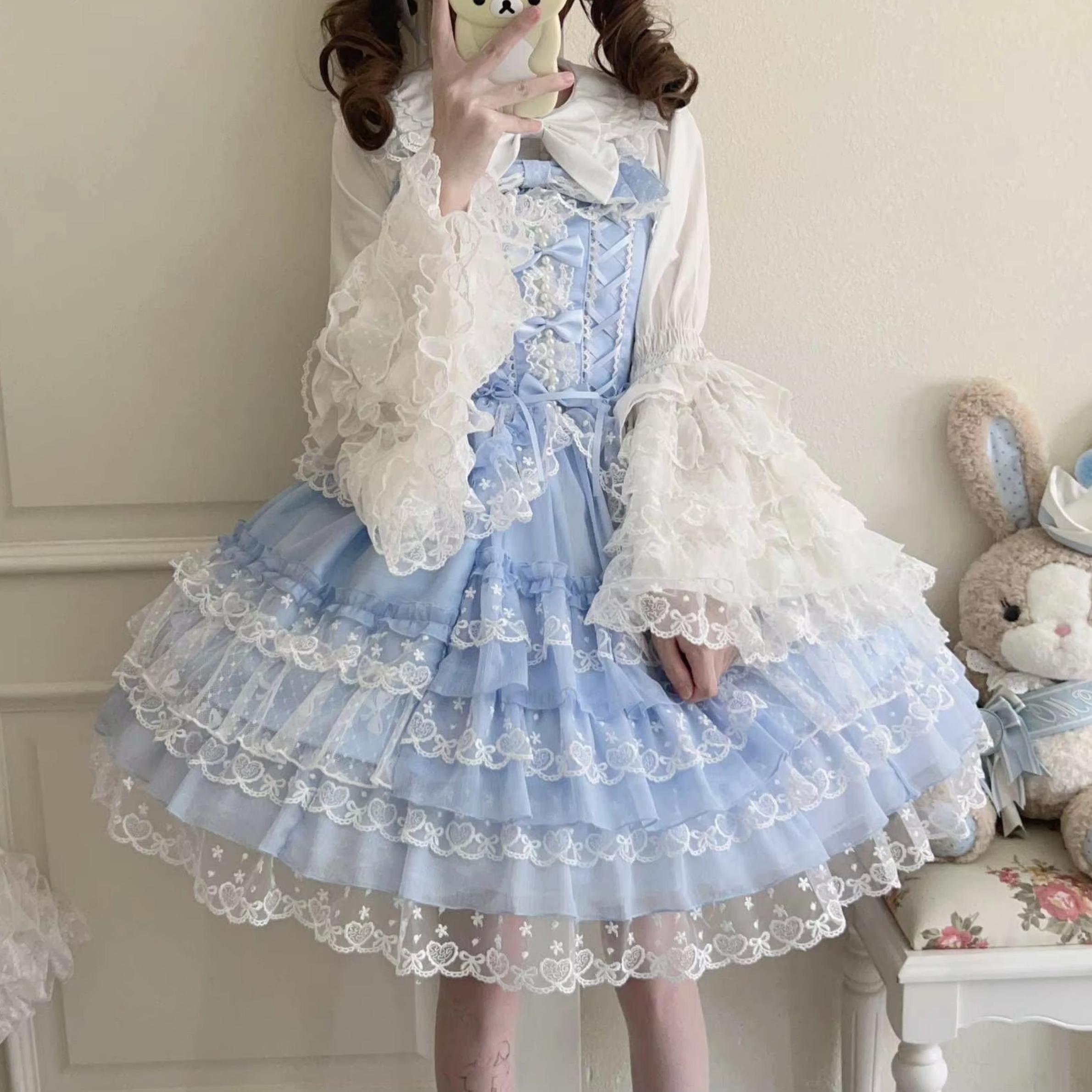 Bow Lolita Dress | Tiered Lace Ruffle Gown | Kawaii Style | Harajuku ...