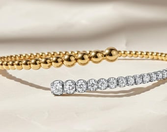 Unikt diamantarmband 0,74 ct, 14k massivt guld, korsarmband, armband för kvinnor, present till henne, speciell present till fru