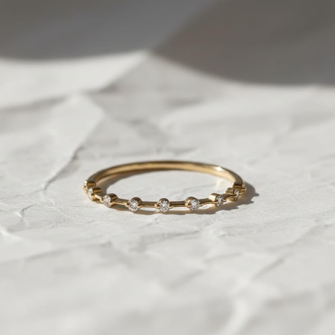 Dainty Lab Grown Diamond Eternity 14K Solid Gold Ring Wedding Band ...