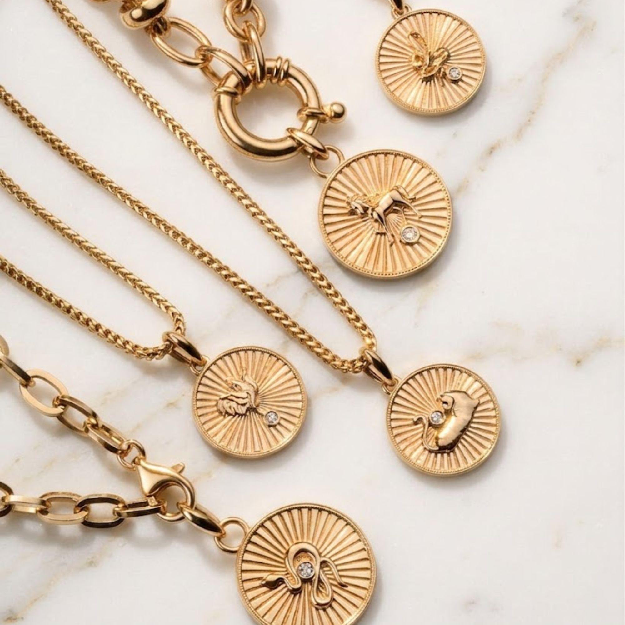 14K Solid Gold Necklace Coin Necklaces, Yellow Gold Chic Necklace