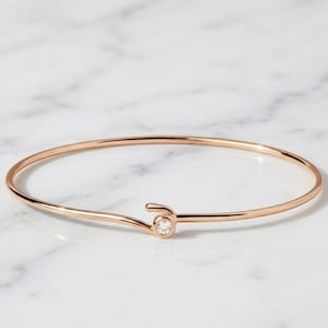 Diamond Cuff Bracelet 14K Solid Gold Wave Bezel Setting Handmade Open Bangle with Lab Grown Diamonds for Women, Anniversary Gift, Daily Wear