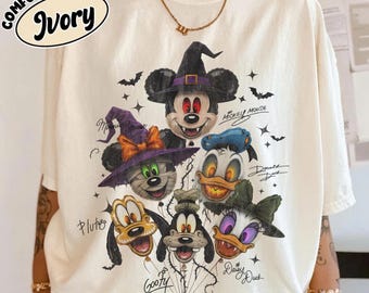 Vintage Disney Halloween Shirt, Mickey Minnie Donald Daisy Goofy Pluto Witch Vampire Ghost Tee, Disney Halloween Trip 2026 Shirt