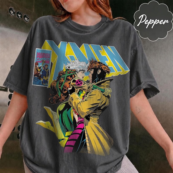 T-shirt rétro années 90 Marvel X-Men Rogue Gambit, T-shirt graphique vintage Marvel Comics, Cadeau pour les fans de super-héros, T-shirt pour des vacances en famille à Disneyland