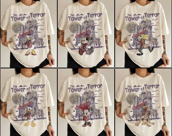 Koszulka Disney Tower of Terror, koszulka vintage Mickey Mouse Hollywood Tower Hotel, koszulka Twilight Zone Disney Ride, upiorny strój Disney na Halloween
