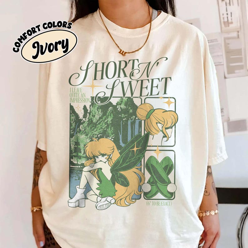 Camiseta corta y dulce de Campanilla, camiseta vintage de hadas de Disney, camiseta retro de anime de Campanilla, camiseta "Dejo una gran impresión", camiseta de regalo de Disney imagen 1