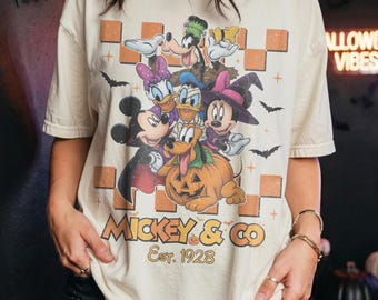 Vintage Musse Pigg & Vänner Halloween-tröja, Musse Pigg pumpa-tröja, Disney Halloween-festtröja, Spöksäsong-tröja för familjen
