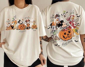 Koszulka retro Myszka Miki i Przyjaciele na Halloween, jesienna koszulka Disney Comfort Colors, koszulka z upiornym sezonem Myszki Miki, koszulka Disney Fall Vibes