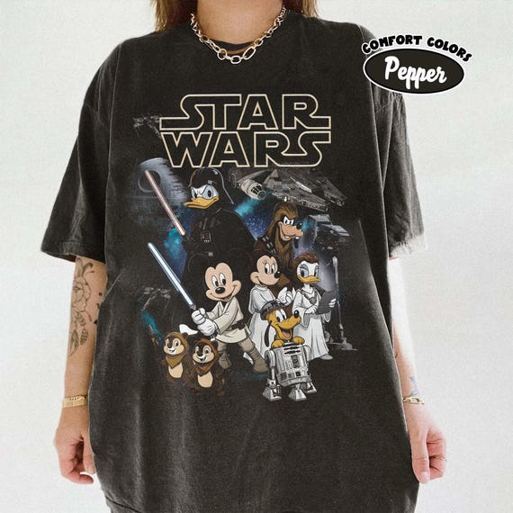 Retro Disney Star Wars Shirt, Retro Mickey and Friends Jedi Shirts, Family Vacation Outfit, Sci-Fi Cartoon Graphic Tee, Gift for Disney Fans