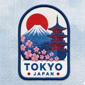 Tokyo Japan Embroidered Patch, Mount Fuji Sakura Pagoda Travel Souvenir Iron On Applique for Jacket Backpack Hat