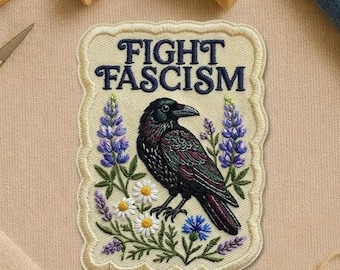 Fight Fascism Floral Embroidered Patch, Protest Social Justice Patch, Pro Democracy Iron On Applique for Jacket Backpack Hat