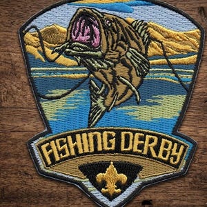 Fishing Derby Embroidered Patch, Fishing Tournament Patch, Lake Fish Outdoor Patch, Angler Patch, Camping Adventure Patch