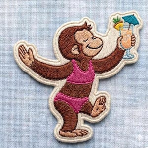 Cute Monkey Embroidered Patch, Summer Monkey Iron On Patch, Funny Beach Monkey Applique, Tropical Vacation Sew On Badge for Jacket Backpack