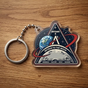 2D Flat Acrylic Space Mission Keychain, Artemis Moon Landing Patch Keyring, Astronaut Gift, Space Lover Gift