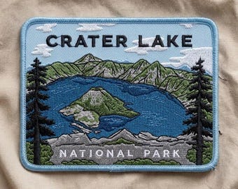 Écusson du parc national de Crater Lake, écusson brodé du parc national de l'Oregon, écusson nature Lake Mountain, écusson de voyage en plein air